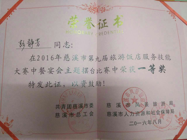 我系酒店管理专业实习生喜获一等奖 我系酒店管理专业实习生喜获一等奖